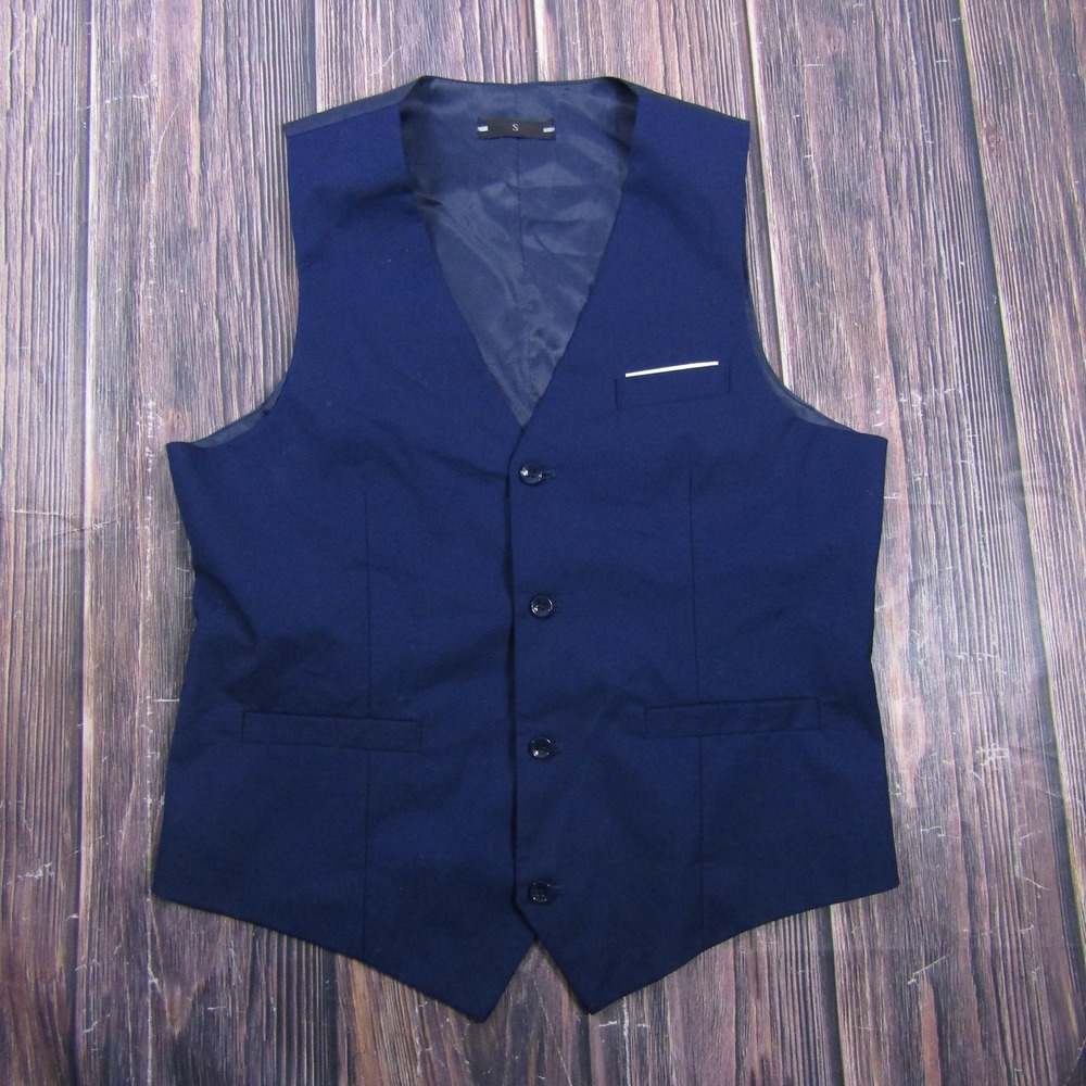 Suit Vest Mens S Blue Solid Polyester Viscose 3 Piece Belted Formal Waistcoat